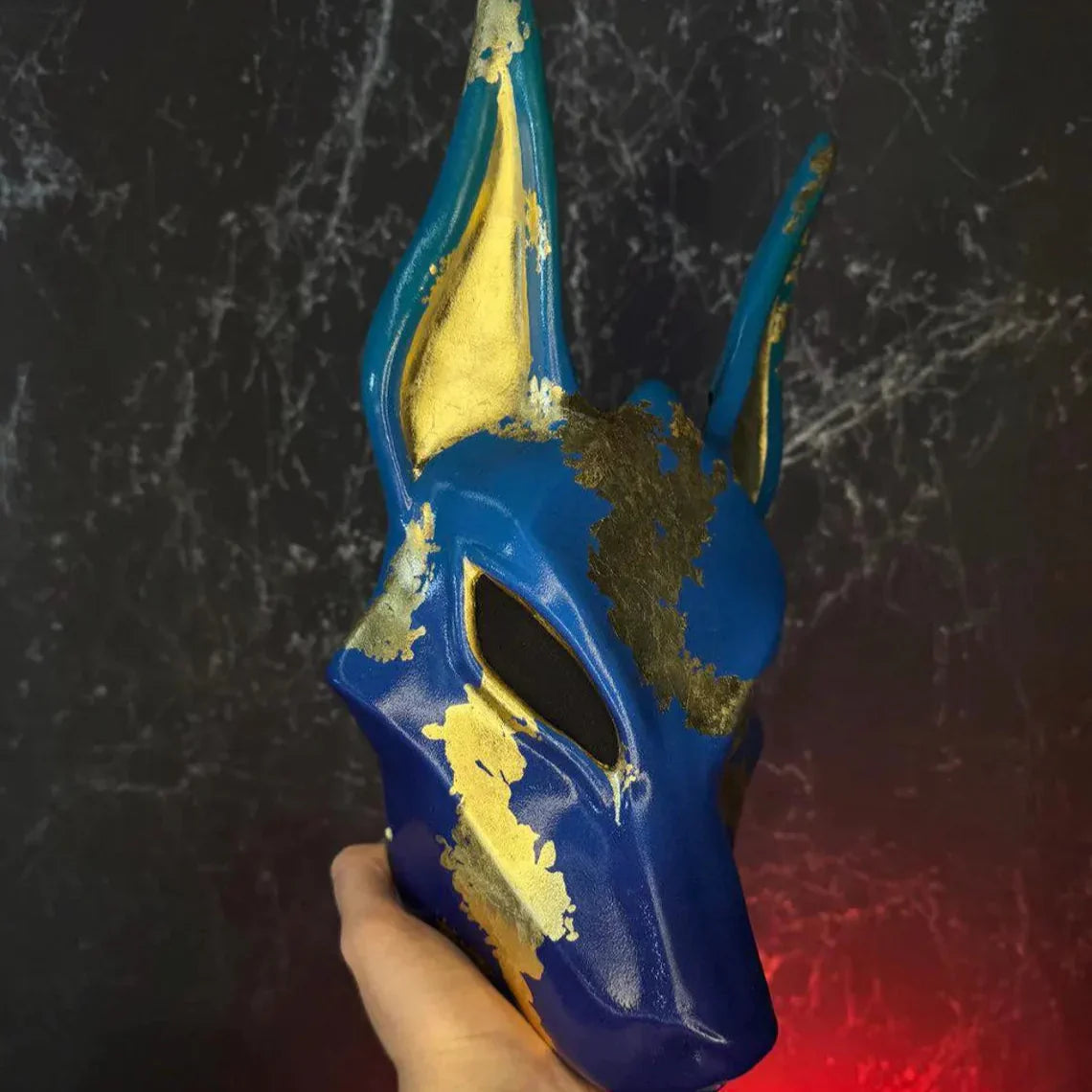 Anubis Mask Art Blue And Gold Wolf Jackal Ankh